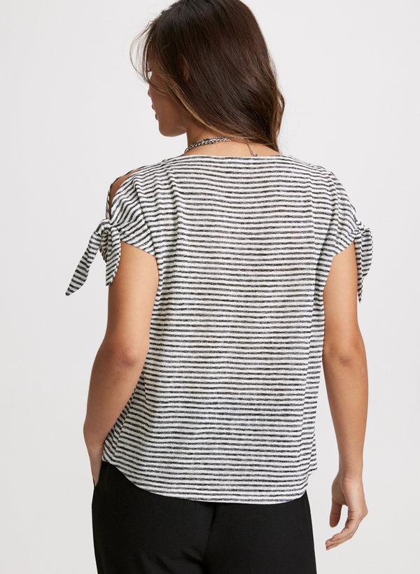 Laura Knotted Sleeve Striped T-Shirt