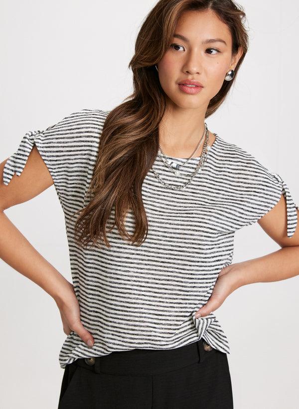 laura Knotted Sleeve Striped T-Shirt