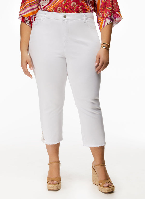 laura Lace Detail Denim Capris