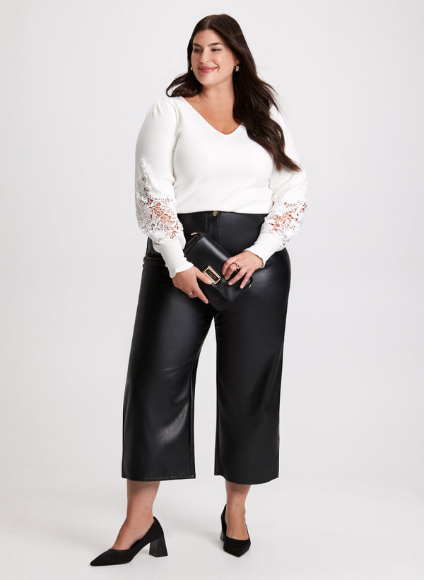 laura Lace Detail Sweater & Vegan Leather Pants