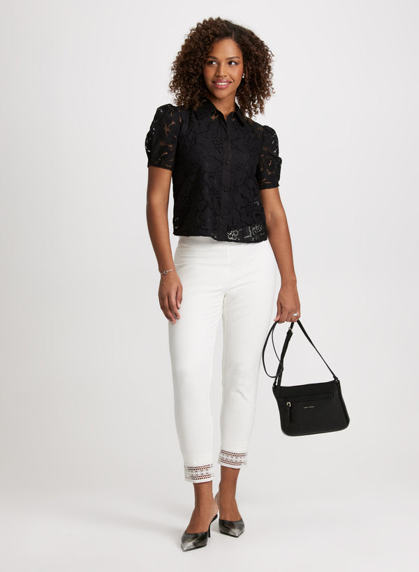 Laura Lace Hem Pull-On Ankle Pants