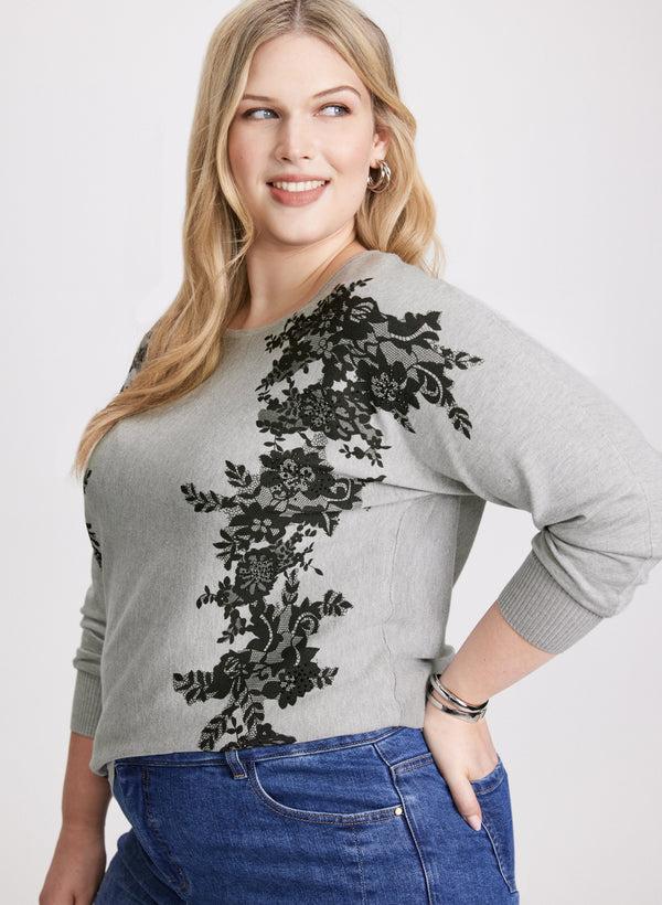 laura Lace Print Knit Pullover