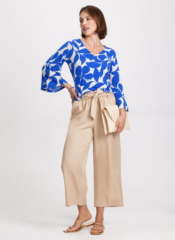 Laura Leaf Print Bell Sleeve Top