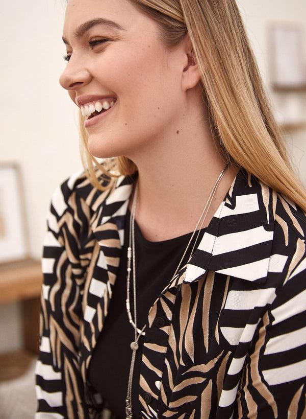 Laura Leaf Print Button Down Top