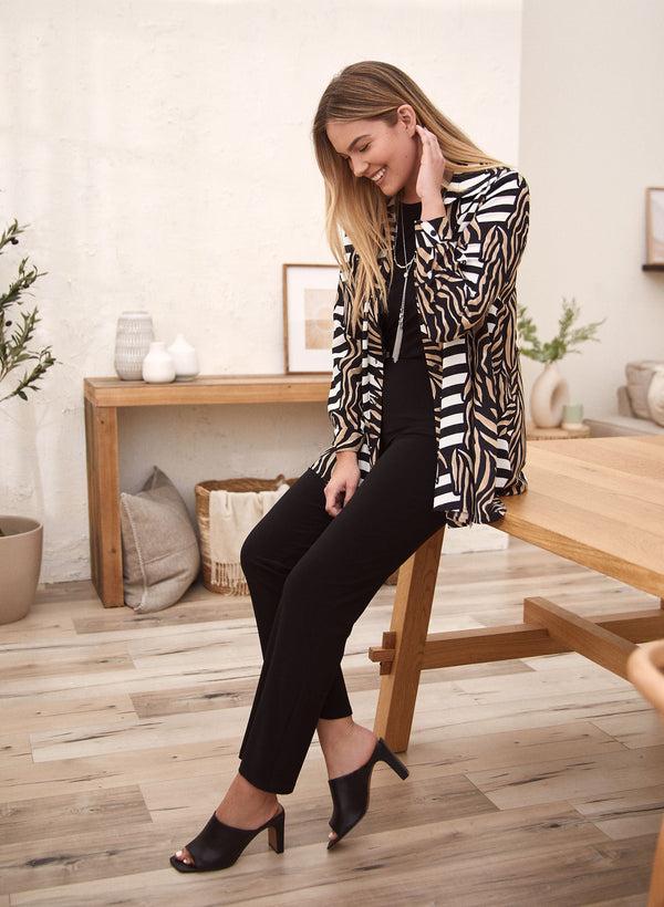 Laura Leaf Print Button Down Top