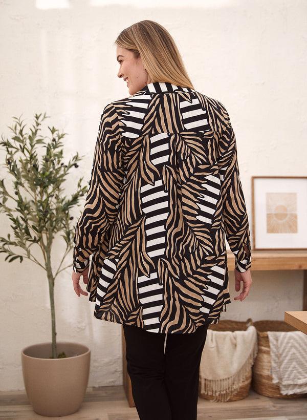 Laura Leaf Print Button Down Top