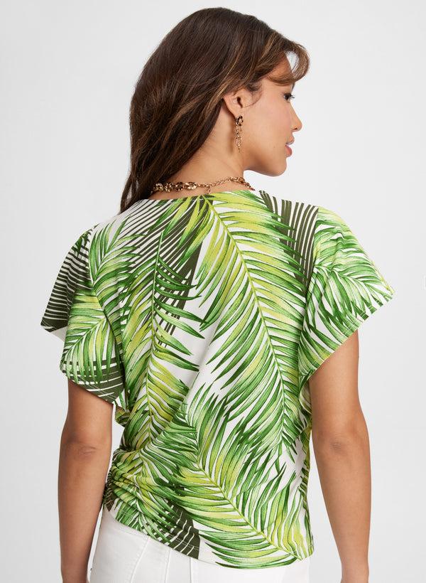 Laura Leaf Print Cap-Sleeve Top