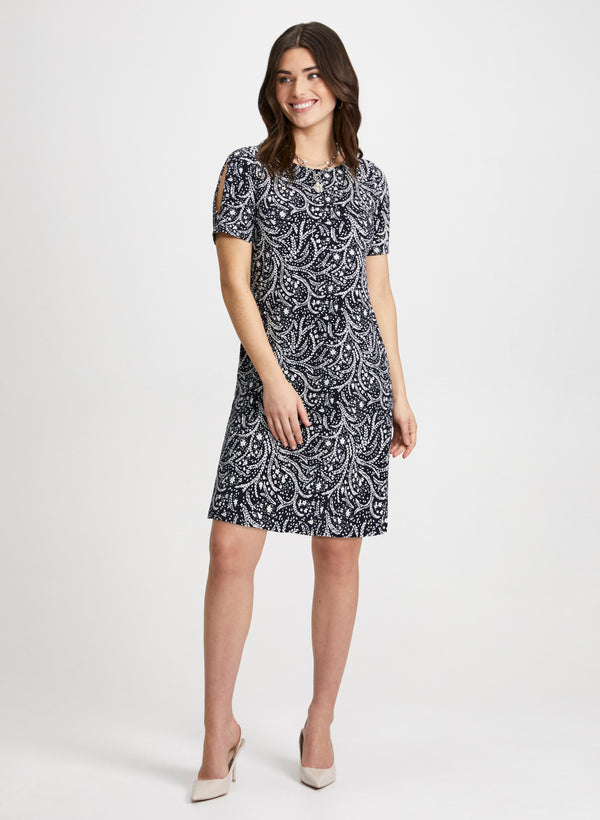 laura Leaf Print Cold Shoulder Dress