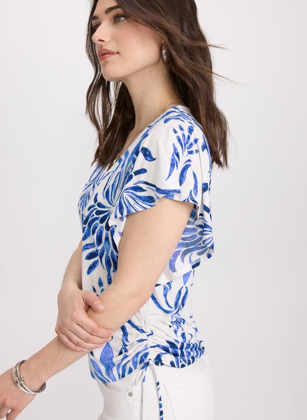 Laura Leaf Print Flutter Sleeve Top
