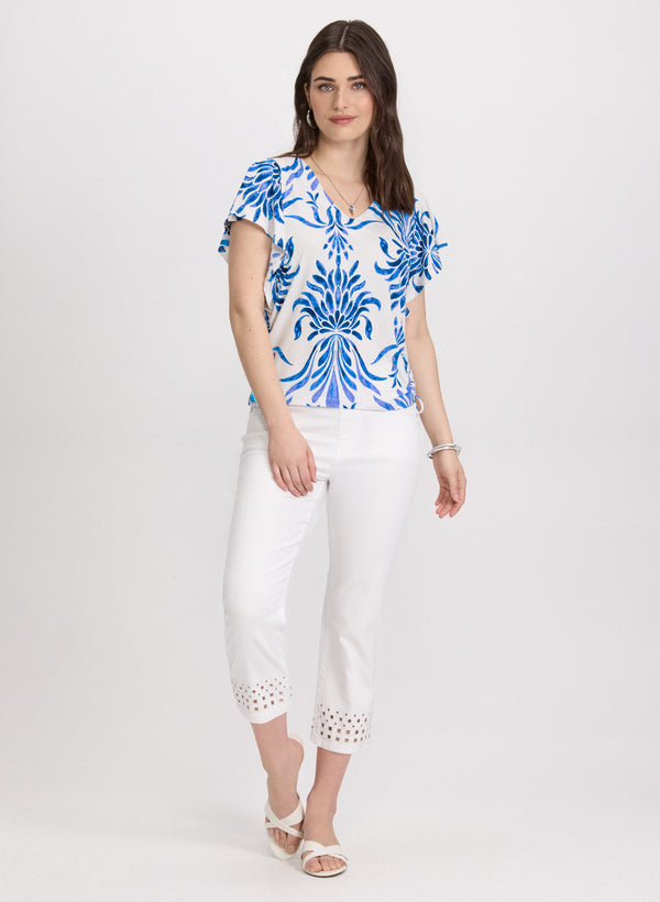 Laura Leaf Print Flutter Sleeve Top