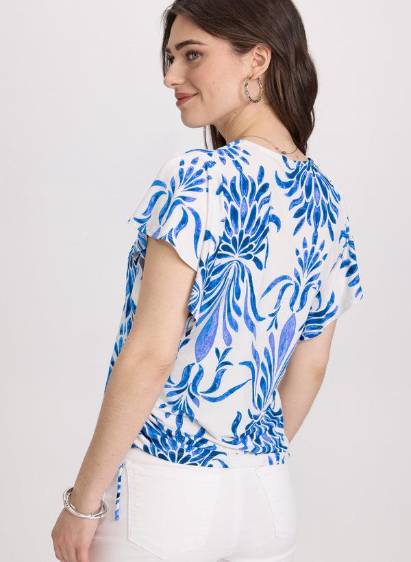 Laura Leaf Print Flutter Sleeve Top