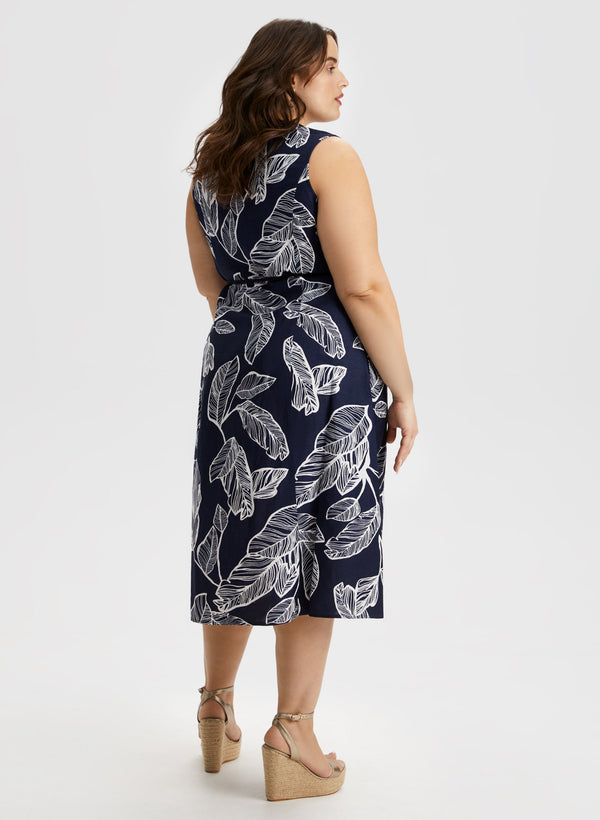 Laura Leaf Print Linen Blend Dress