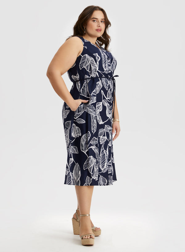 Laura Leaf Print Linen Blend Dress