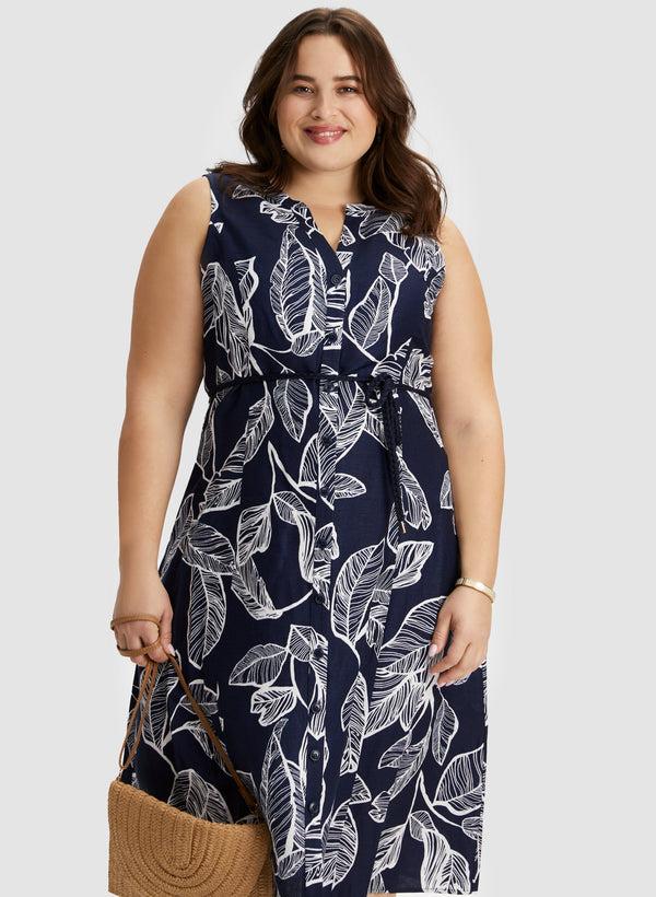 Laura Leaf Print Linen Blend Dress