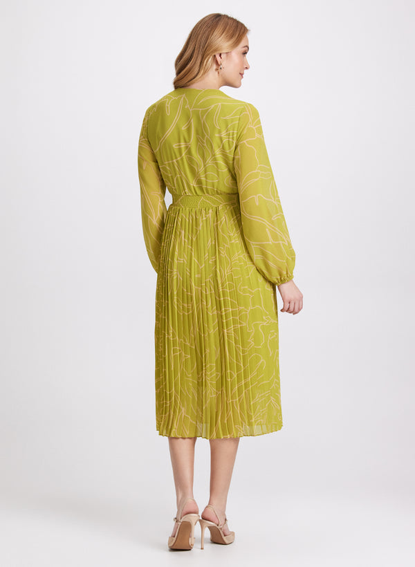 Laura Leaf Print Plissé Dress