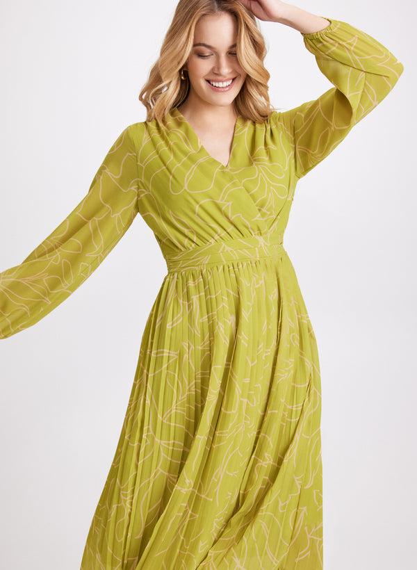 Laura Leaf Print Plissé Dress