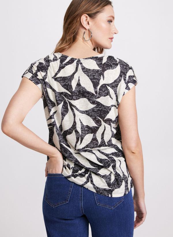 Laura Leaf Print Studded T-Shirt