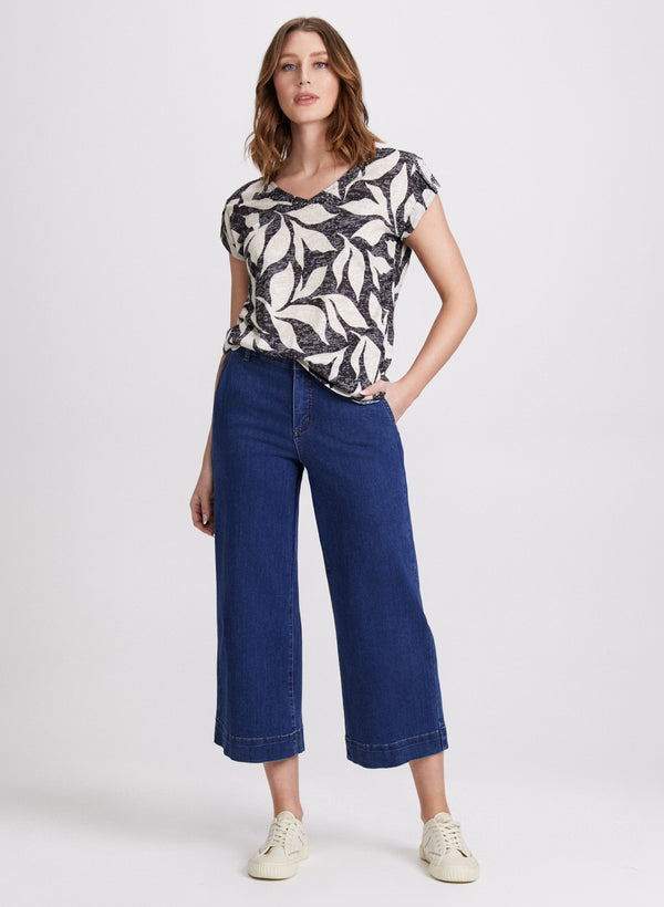 Laura Leaf Print Studded T-Shirt