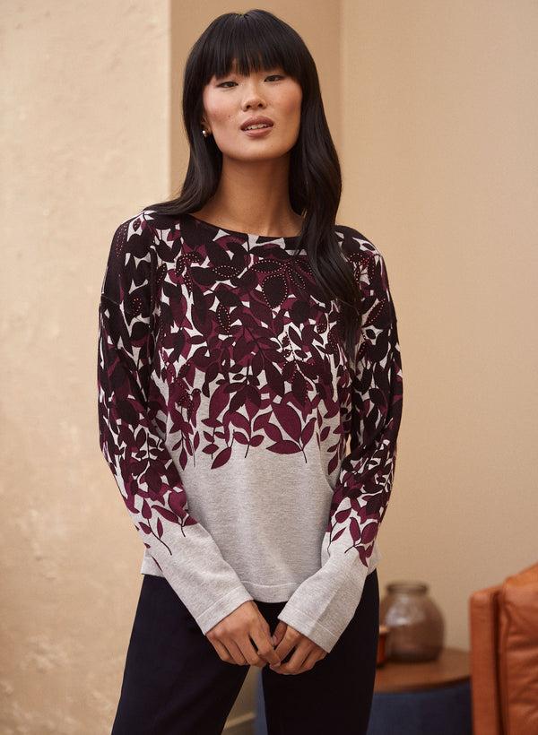 laura Leaf Print Sweater