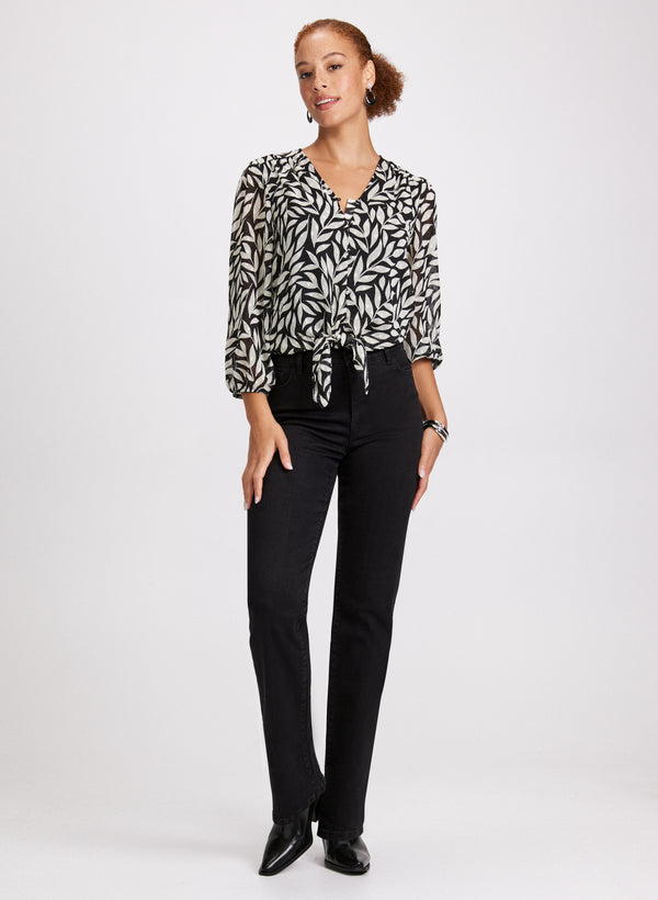 Laura Leaf Print Tie-Front Blouse
