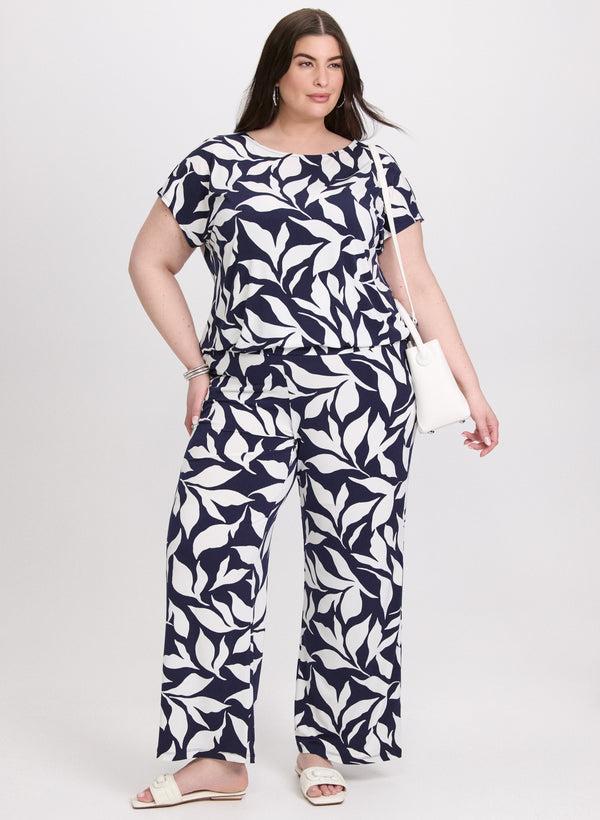 laura Leaf Print Top & Printed Wide-Leg Pants