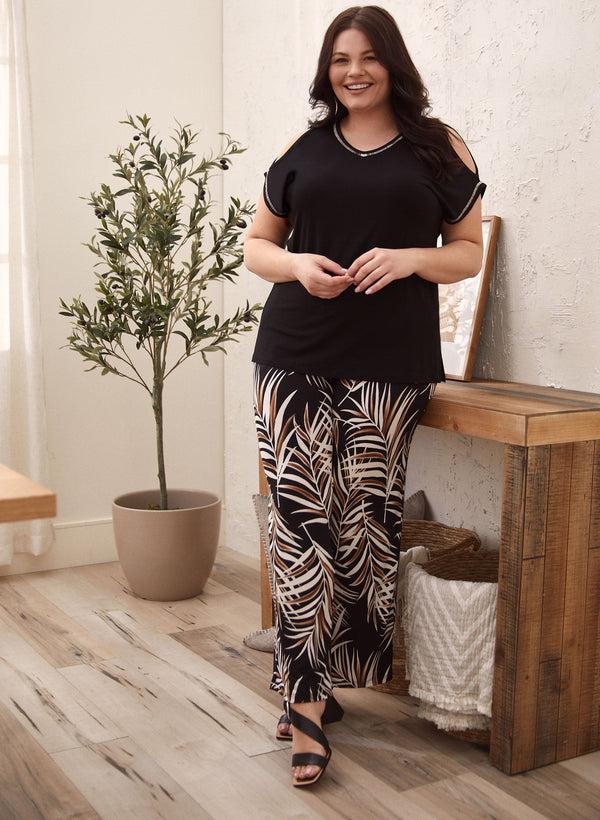 Laura Leaf Print Wide Leg Pants
