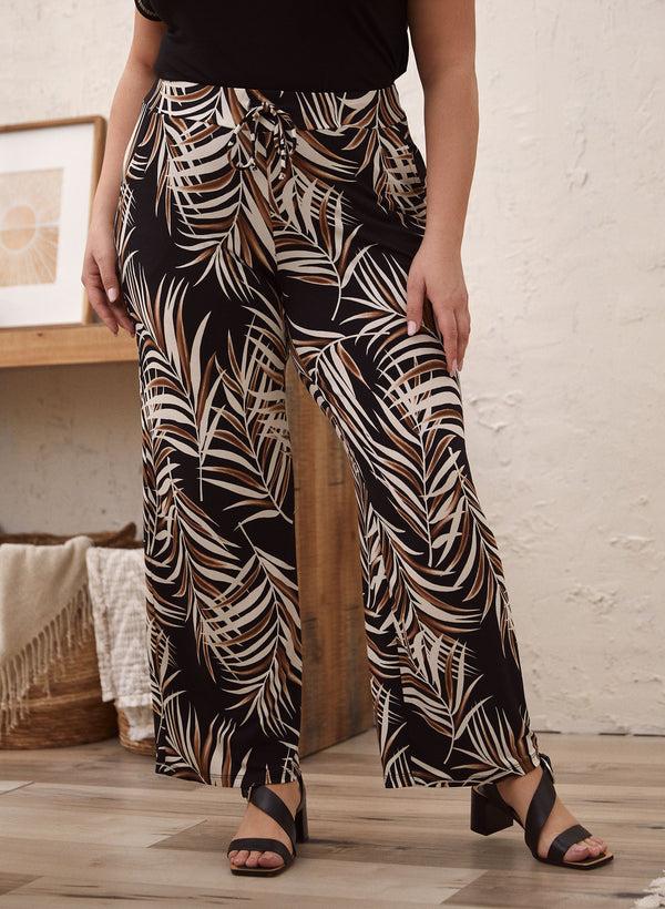 laura Leaf Print Wide Leg Pants