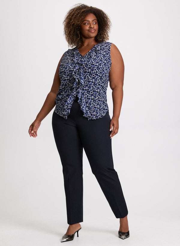 laura Leopard Print Blouse & Cotton-Blend Pants