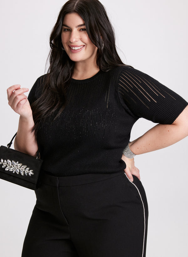 laura Linear Rhinestone Motif Sweater