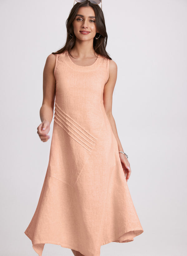 Laura Linen Bias-Cut Midi Dress
