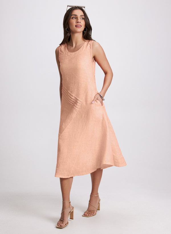 laura Linen Bias-Cut Midi Dress