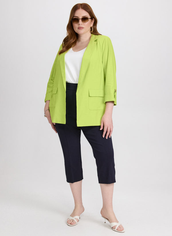 laura Linen-Blend Blazer & Side Slit Pull-On Capris
