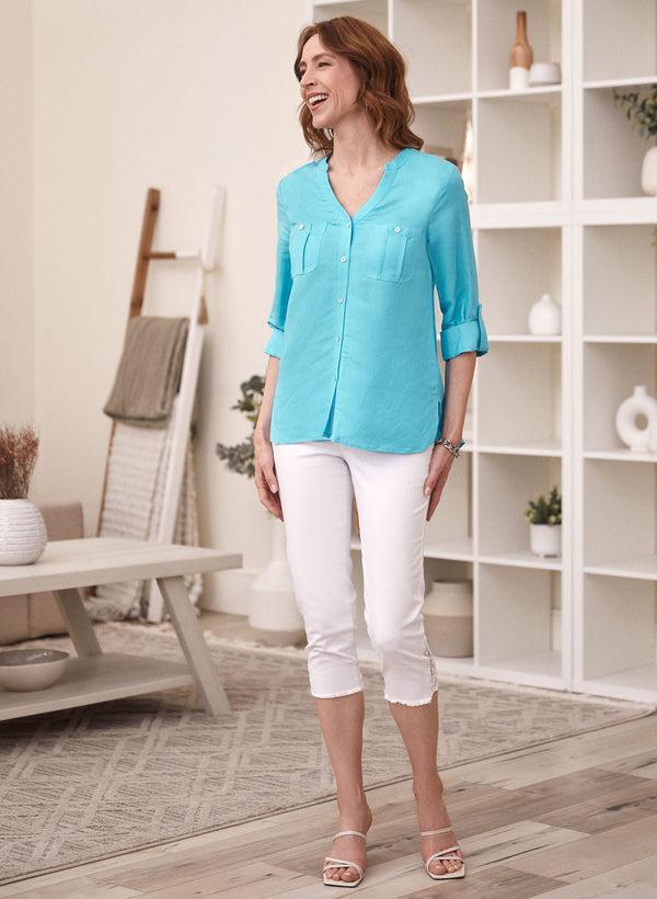 Laura Linen Blend Button Front Blouse