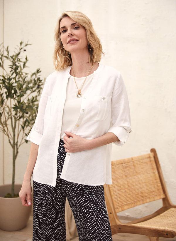 laura Linen Blend Button Front Blouse