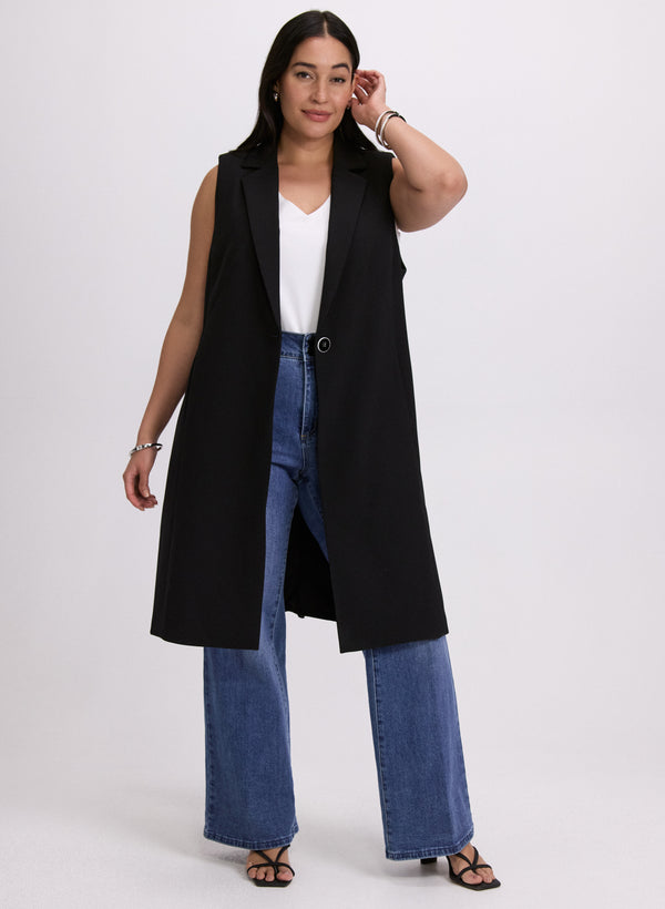 laura Long Button Vest & High-Rise Jeans