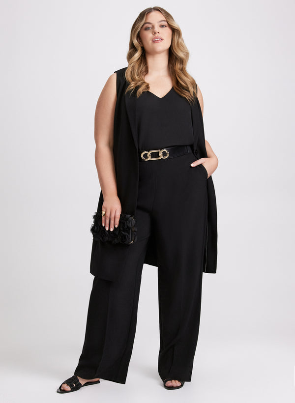 laura Long Buttoned Vest & Wide-Leg Pants