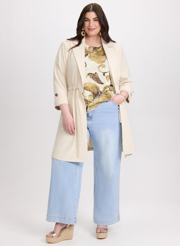 laura Long Drawstring Waist Jacket & Wide-Leg Jeans