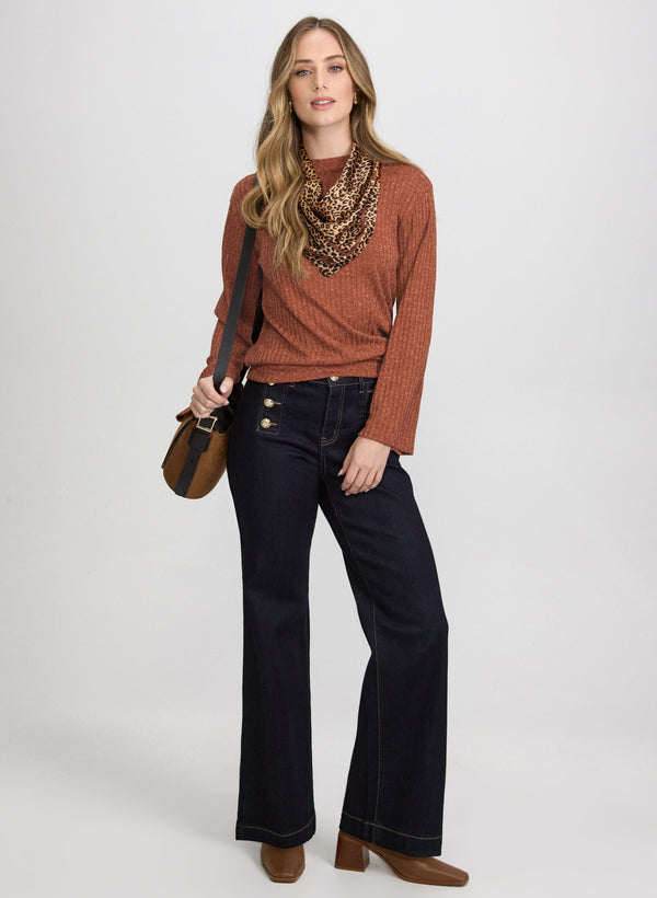 Laura Melange Knit Funnel Neck Top