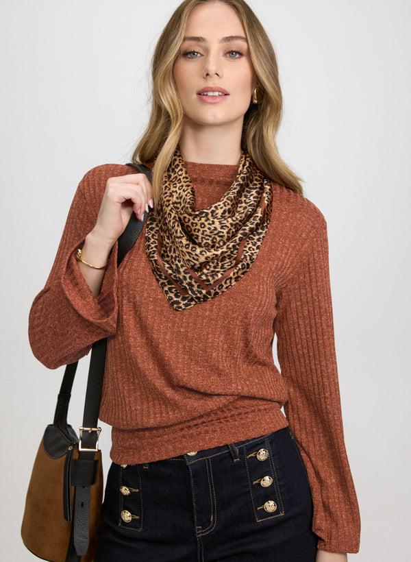 laura Melange Knit Funnel Neck Top