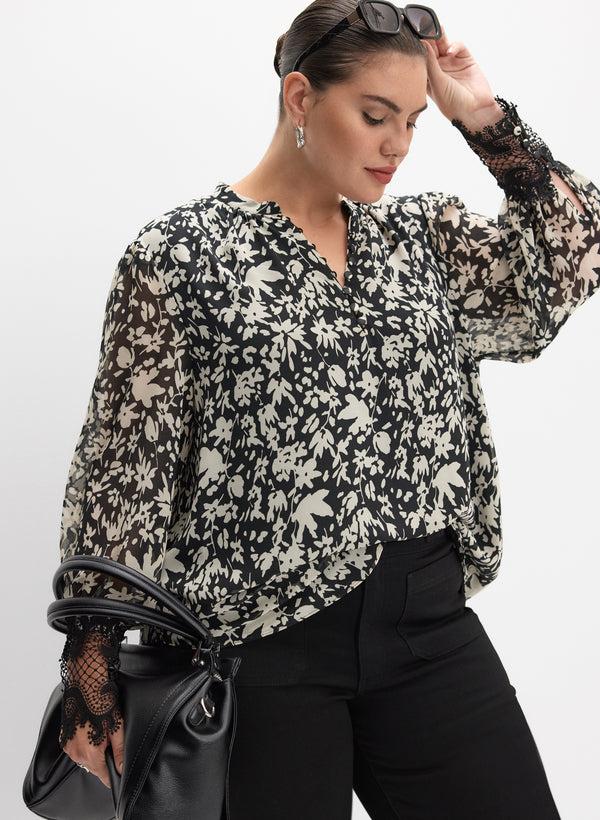 laura Melanie Lyne - Floral Lace Cuff Blouse