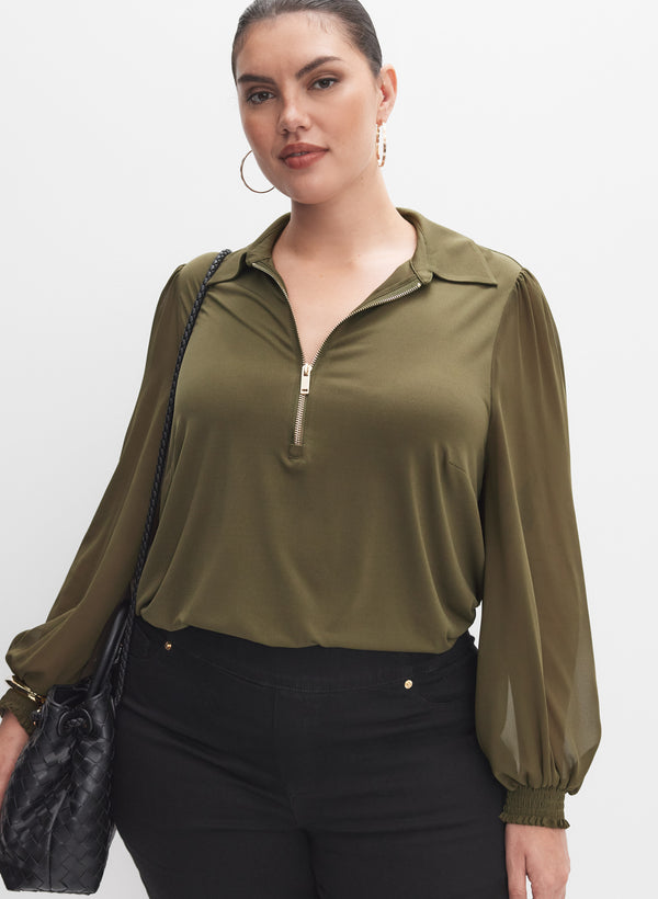 laura Melanie Lyne - Zip-Front Chiffon Blouse
