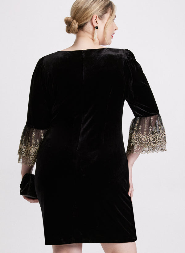 Laura Mesh Bell Sleeve Velvet Dress