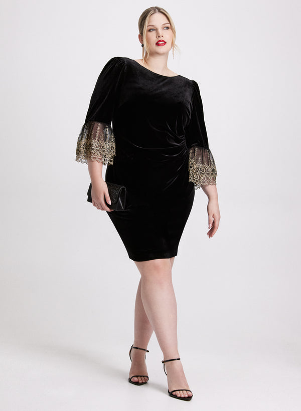 Laura Mesh Bell Sleeve Velvet Dress
