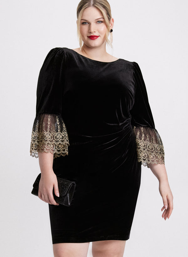 laura Mesh Bell Sleeve Velvet Dress
