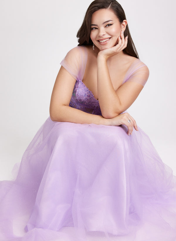 Laura Mesh Floral Bodice Gown