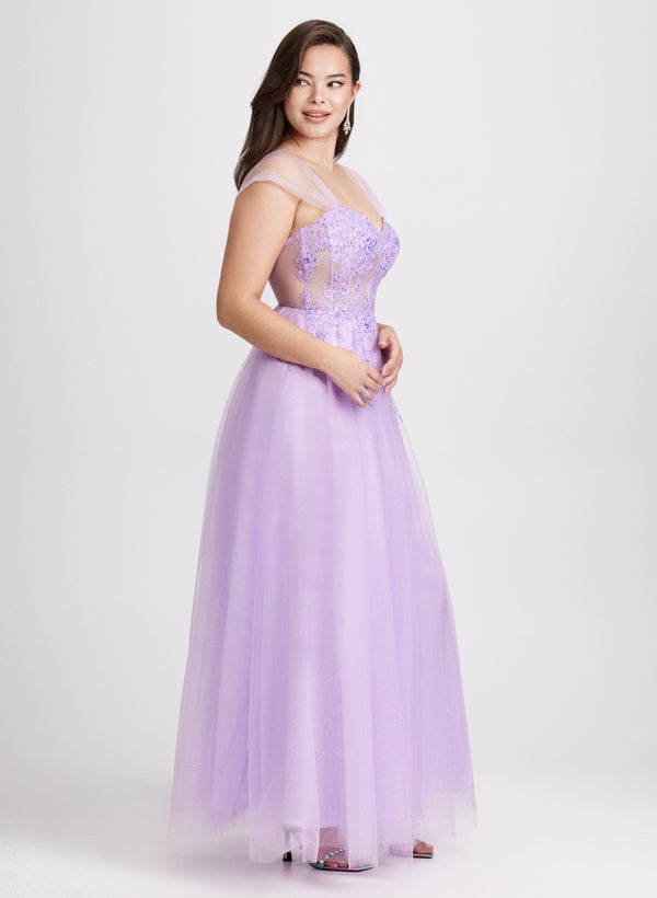 Laura Mesh Floral Bodice Gown