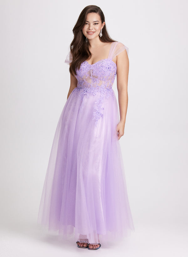 laura Mesh Floral Bodice Gown