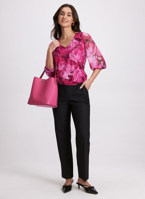 Laura Mesh Rose Print Top