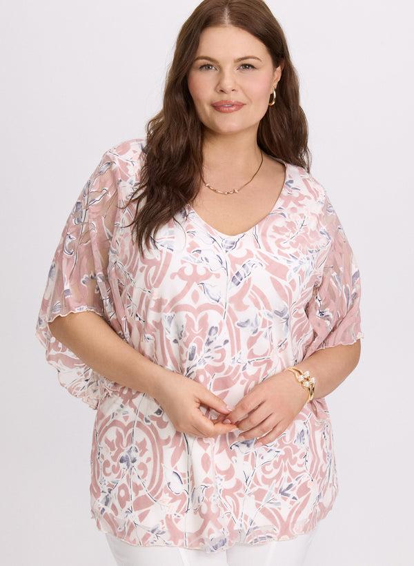 laura Mesh V-Neck Blouse