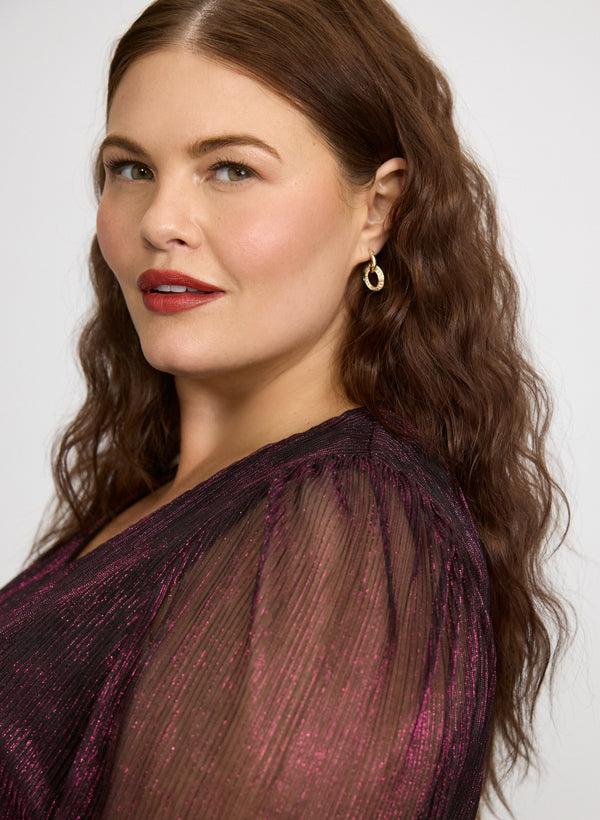 Laura Metallic Balloon Sleeve Top